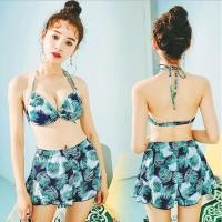 ราคา BikiniTime (M-XL) เซ็ท3ชิ้น บิกินี่ทูพีซ ชุดว่ายน้ำ ชุดเที่ยวทะเล พร้อมเสื้อผูกเอว ลายใบไม้สีสวย (1963259904)