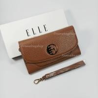 ราคา ELLE กระเป๋าสตางค์ผู้หญิงใบยาว สามพับ สีน้ำตาล หนังแท้ หนังลายลิ้นจี่ โลโก้สีทอง มีสายคล้องมือ ของแท้100% (22287714511)