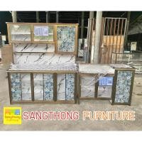ราคา ชุดตู้ครัวสำเร็จรูป อลูมิเนียม ตู้ครัว หน้ากระเบื้อง ขนาด 150 ซม. พร้อมกับ ตู้วางเตาแก๊ส ขนาด 120 ซม. (22347660996)