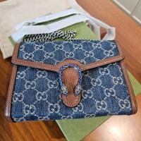 ราคา [ของแท้] Gucci Dionysus GG denim wallet on chain (24306876845)