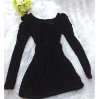 ราคา เดรสกำมะหยี่สีดำ (301334153)