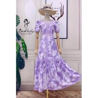 ราคา งานป้าย Love Ladyเดรสสีม่วงสวยแต่งแถบลูกไม้เรียบหรู (5196271218)