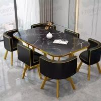 ราคา ราคาทั้งชุดพร้อมส่งโต๊ะทานข้าว 6 ที่นั่ง โต๊ะอาหาร + เก้าอี้ 6 ตัว ลวดลายหินอ่อน แข็งแรง หนังPU (27971218818)