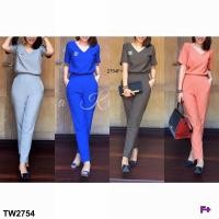 ราคา ชุดเซท เสื้อคอวี แขนสั้น + กางเกงขายาว สีพื้น เข้าชุดสวย ชุดทำงาน เสื้อผ้าแฟชั่น 2754 (7779286500)