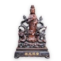 ราคา กวนอิมยืน มังกรคู่ สีไม้ กว้าง 7สูง 10นิ้ว (23956367103)