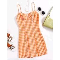 ราคา พร้อมส่ง มือ 1 SHEIN เดรสผ้าฝ้ายลายสก็อตสีส้มสด SIZE XL (17035339096)