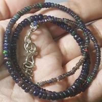 ราคา สร้อยคอโอปอลแท้ โอปอลดำ (Natural black opal beads necklace) ความยาวประมาณ 16" (1436180548)