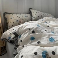 ราคา เกาหลีผ้ากอซสองชั้นลูกไม้ลายจุดสีดำและสีขาวชุดสี่ชิ้นล้างผ้าปูที่นอนผ้าฝ้ายผ้าห่มปกอุปกรณ์หอพักนักเ (25757574216)