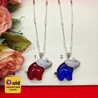 ราคา สร้อยคอเงินลายโซ่คั่นปล้องตัดลายห้อยจี้พลอยรูปช้างฝังเพชร ความยาว 24 นิ้ว (23107367659)