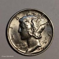 ราคา เหรียญ 10 เซนต์ อเมริกา เนื้อเงิน ปีเก่า 1942 หายาก (1942 US Mercury Dime) (25781560514)