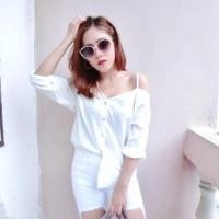 ราคา เสื้อเชิ้ตเปิดไหล่ข้างเดียว (889563640)