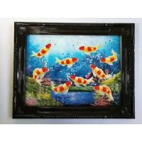 ราคา ภาพแขวนเสริมฮวงจุ้ย กรอบรูปไม้สัก สีไม้โอ็ค พร้อมรูปปลาคาร์ฟ 9 ตัว ขนาด 46 X 58 ซม. # No.2 (1625253174)