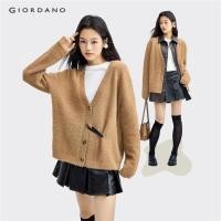 ราคา GIORDANO WOMEN Faux fur pu buckle v-neck cardigan 18354613 (27225474447)