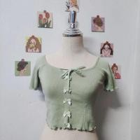 ราคา เสื้อครอปไหมพรมสีเขียวนม (24170824670)