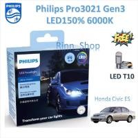 ราคา Philips หลอดไฟหน้ารถยนต์ Pro3021 Gen3 LED+150% 6000K Honda Civic Dimension ประกัน 1 ปี แถม LED T10 (24119030687)
