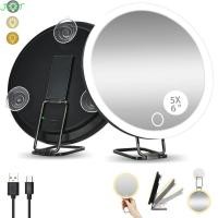 ราคา แค่ กระจกส่องขยายแบบมีไฟ 360° ปรับขาตั้งดูดถ้วย นํา กระจกแต่งหน้า,ขนาดกะทัดรัดความละเอียดสูงพับแขวนผนังส่องสว่างแว่นขยายผู้หญิง (29874201090)