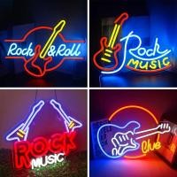 ราคา Rock Roll สัญญาณนีออนกีตาร์เพลง Led Neon Light Art Wall Decor สําหรับเกมห้องเพลง Party Rock Studio Bar Disco Party Neon (29664239287)