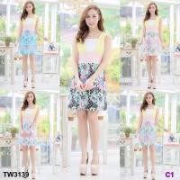 ราคา SS3139 Dress เดรสสายสีเหลืองกระโปรงสาหร่าย (3331078876)