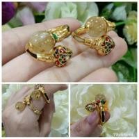 ราคา แหวนไหมทองสอดหางช้าง หุ้มทองแท้5 ไมครอน งานลงยาสุโขทัย (672901345)