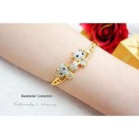 ราคา กำไลข้อมือคิตตี้ทองฝังเพชร CZ แท้ ชุบทอง 5 ไมครอน (2499592631)