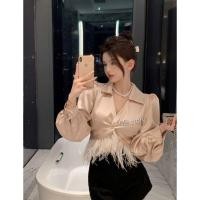 ราคา Hiso style ผ้าซาตินเกาหลีคอปกเชิ้ต ไขว้ด้านหน้า (20373105198)