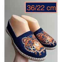 ราคา UsedKenzo Logo Embroidered Slip-on Espadrilles/Blueแท้ (22254432054)