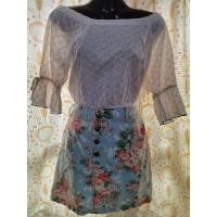 ราคา ชุดเสื้อกับกระโปรงลายดอกผู้หญิง มือสอง size S (24501303916)