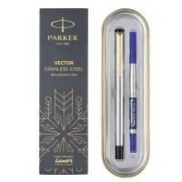 ราคา Parker Vector Stainless Steel Gold Trim Roller Ball Pen | Ink Color - Blue | Elite Pen For Professionals (29267861055)