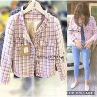 ราคา เสื้อคลุมผ้าทวีต เสื้อคลุมเกาหลีสีชมพูลายตาราง (4408436990)