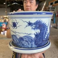 ราคา กระถางเซรามิคปากเรียบ ลายมังกรสีคราม (ไซต์ 10 นิ้ว) 100% แฮนเมด ออกใบกำกับภาษีได้ รหัส bz878 (28459050248)