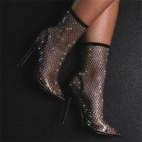 ราคา ร้านไทยรองเท้าบูทตาข่ายเพชรสีดำส้นสูง4นิ้ว(B15)​ พร้อมส่งจากรุงเทพ (25460440140)