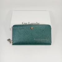 ราคา Guy Laroche กระเป๋าสตางค์ผู้หญิงใบยาวซิปรอบ สีเขียวเข้ม (โลโก้ GLสีทองพื้นสีดำ) หนังลาย หนังแท้ (27170066468)