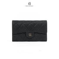 ราคา C H A N E L TRI FOLD WALLET LONG BLACK CAVIAR GHW (29928707980)