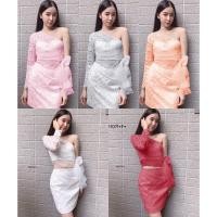 ราคา Set 2 ชิ้น เสื้อลูกไม้แขนยาว ไหล่เดียวชายเสื้อเป็นผ้าแก้วยาวเป็นสายผูกโบว์ + กระโปรงลุกไม้สั้น มีซับใน มีซิปหลั (3691811817)