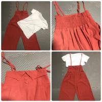 ราคา ชุดเอี๊ยมกางเกงสีส้มอิฐ+เสื้อยืดสีขาว (2411488996)