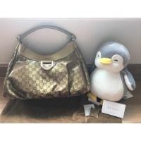 ราคา Gucci D Ring Crystal Canvas Gold Hobo Shoulder Bag (349180697)