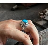 ราคา แหวนมอญ เทอร์คอยซ์ตัวเรือนเงินแท้ ลายใบไม้ (29313987764)