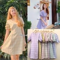 ราคา เดรสสีเหลือง ลายสก๊อต เดรสสุภาพ ขนาดฟรีไซส์ ผูกโบว์ด้านหลัง (6046494551)