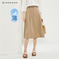 ราคา GIORDANO WOMEN 100% Cotton lightweight pleated long skirt 13464238 (28626870397)