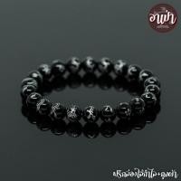 ราคา หินนิลดำ แกะสลักลายมังกร สีเงิน Onyx ขนาด 8 มิล หินแท้ 100% หินนิลกาฬ หินสีดำ หินมงคล (2131683087)