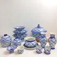 ราคา ถ้วยเซรามิค จานเซรามิค โถอัฐิ พาน แจกันลายไทย ชุดหน้าพระ รวมของใช้ในบ้าน ลายไทย ลายคราม (24759811210)