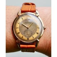 ราคา Vintage MOVADO 18K solid PINK GOLD 34mm two-tone dial manual winding with premium gold croc strap Swiss Made (23353662949)