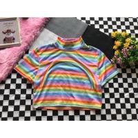 ราคา เสื้อครอป คอเต่า สีรุ้ง ลายรุ้ง (6531260596)