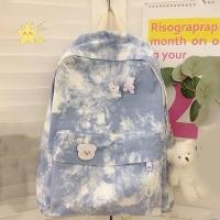 ราคา [JBTH] Canvas Retro Tie Dye Womens School Double Backpack Womens Solid Color Girl Junior High School Backpack [JB] (28727822838)
