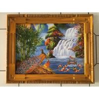 ราคา ภาพเสริมฮวงจุ้ย กรอบรูปติดผนัง กรอบรูปไม้สัก สีไม้สัก ภาพนกยูง ปลาคาร์ฟ ขนาด 46 X 58 ซม. (2023703300)