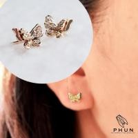 ราคา ต่างหูเพชรแท้ธรรมชาติ ทองคำแท้9K (37.5%) ผีเสื้อปีก2ชั้น (27524897452)