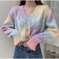ราคา เสื้อครอปไหมพรม คาร์ดิแกน ทรงสั้น สีรุ้งเรนโบว์ พาสเทล สไตล์เกาหลี (21135378464)