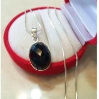 ราคา จี้พร้อมสร้อยคอ จี้นิลแท้ จี้นิลรูปไข่ สร้อยคอเงิน 925 ชุบทองคำขาว นิลแท้กาญจนบุรี (9061623364)