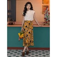 ราคา ย้อนยุค ลายดอกไม้ เอวสูง เผยผอม กระโปรงยาวกลาง เอวยางยืด ผ้าชีฟอง กระโปรงทรงเอ มีซับใน (25435126564)