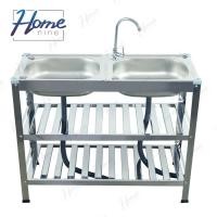 ราคา HOMENINE ซิ้งค์ล้างจาน อ่างล้างจาน สแตนเลส 2หลุม 3ชั้น โครงสแตนเลสเงา (26362206000)